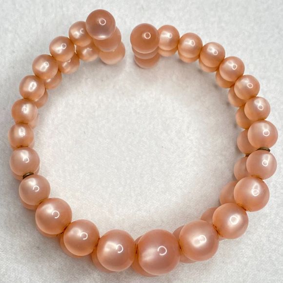 Cuff Bracelet Double Stranded Graduated Round Moonstone Beads Salmon Pink - Picture 3 of 8